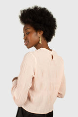 Pink tiered wrinkle long sleeved blouse
