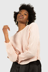 Pink tiered wrinkle long sleeved blouse