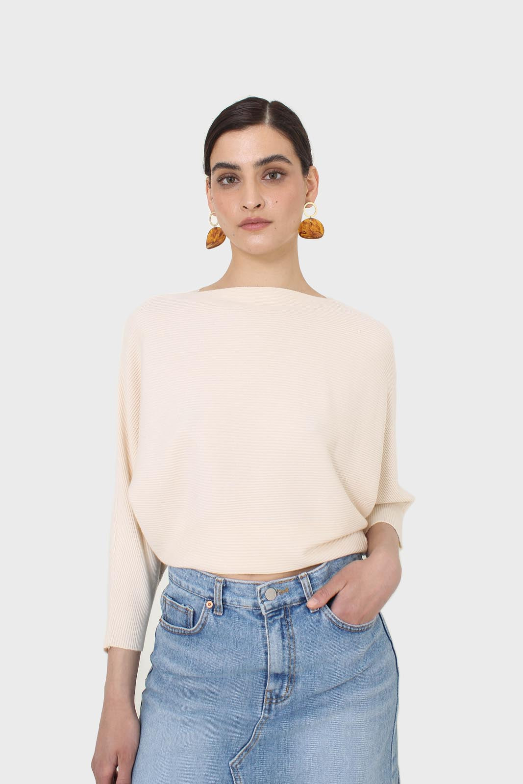 Ivory horizontal rib wide fit jumper