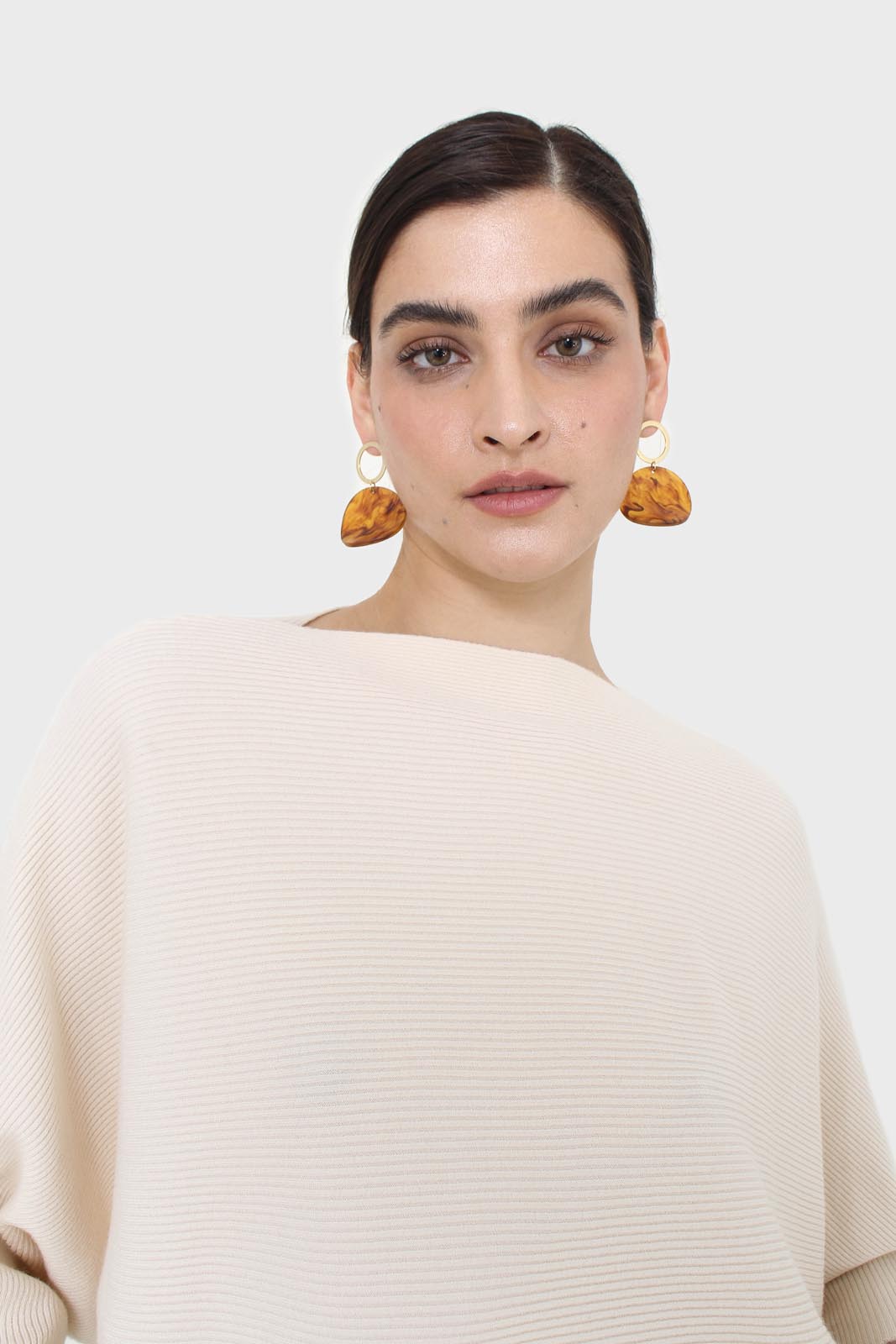 Ivory horizontal rib wide fit jumper