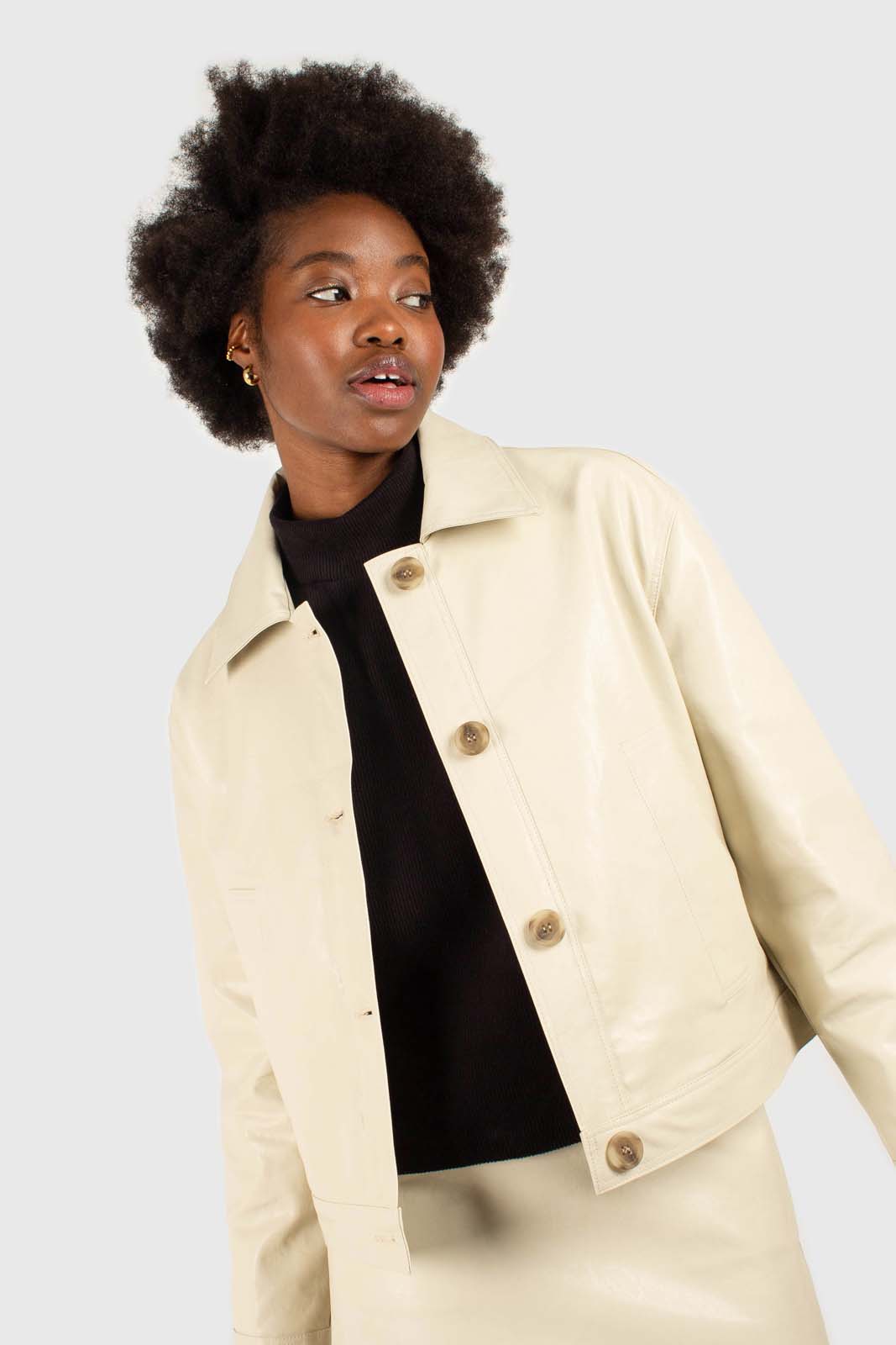 Ivory vegan leather short jacket