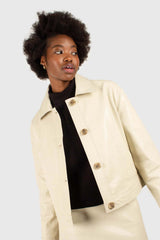 Ivory vegan leather short jacket