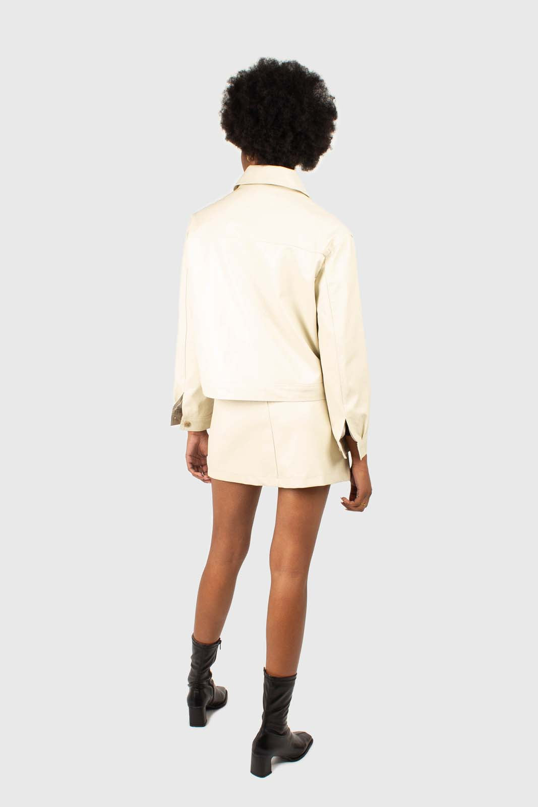 Ivory vegan leather short jacket