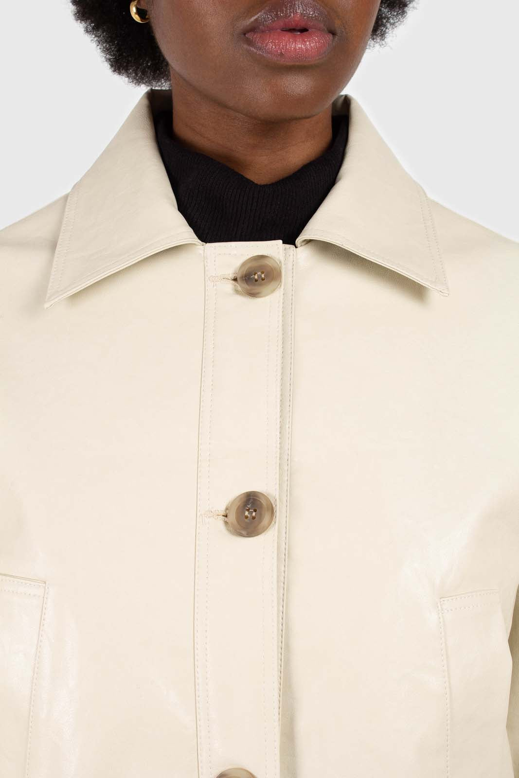 Ivory vegan leather short jacket