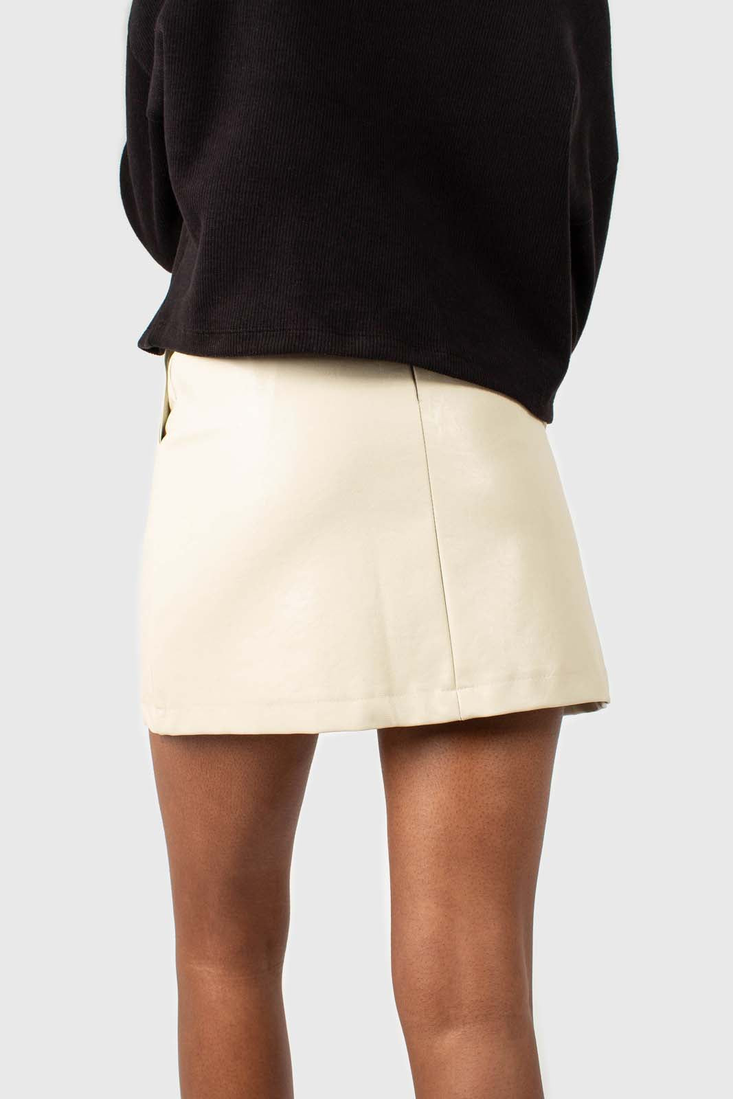 Ivory vegan leather mini skirt