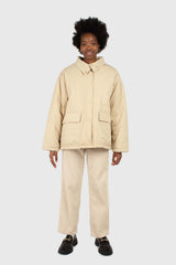 Beige teddy lined cinch back parka