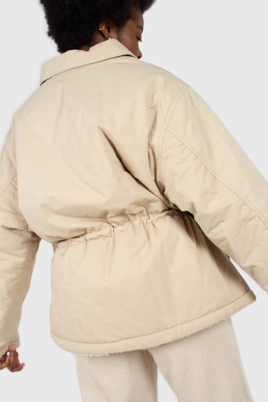 Beige teddy lined cinch back parka