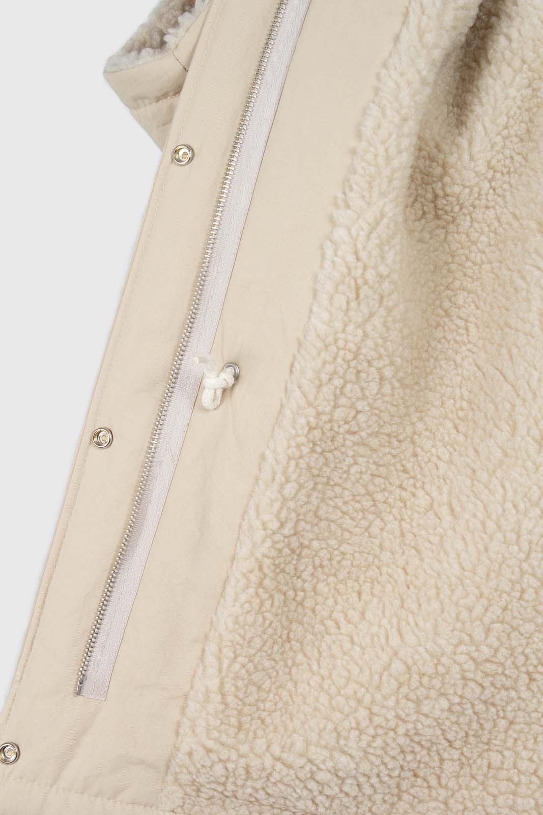 Beige teddy lined cinch back parka