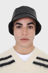 Black vegan leather bucket hat