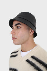 Black vegan leather bucket hat
