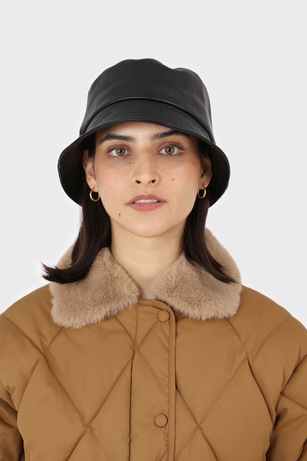 Black vegan leather bucket hat