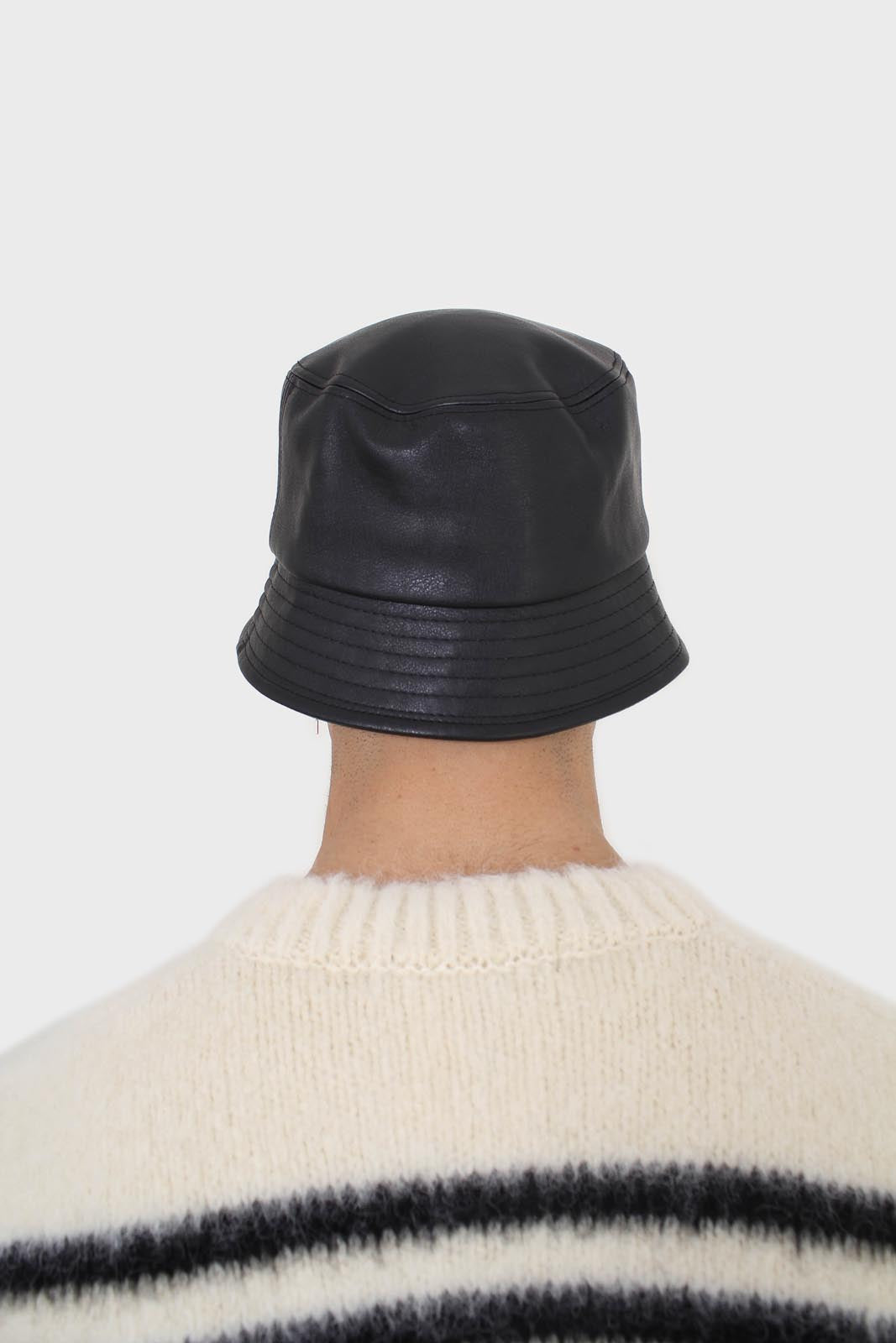 Black vegan leather bucket hat
