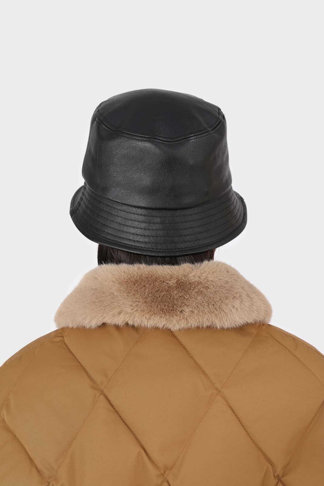 Black vegan leather bucket hat
