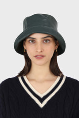 Green vegan leather bucket hat