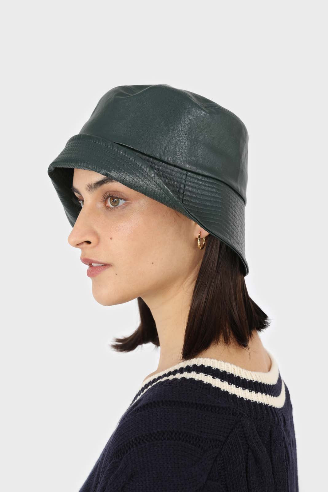 Green vegan leather bucket hat