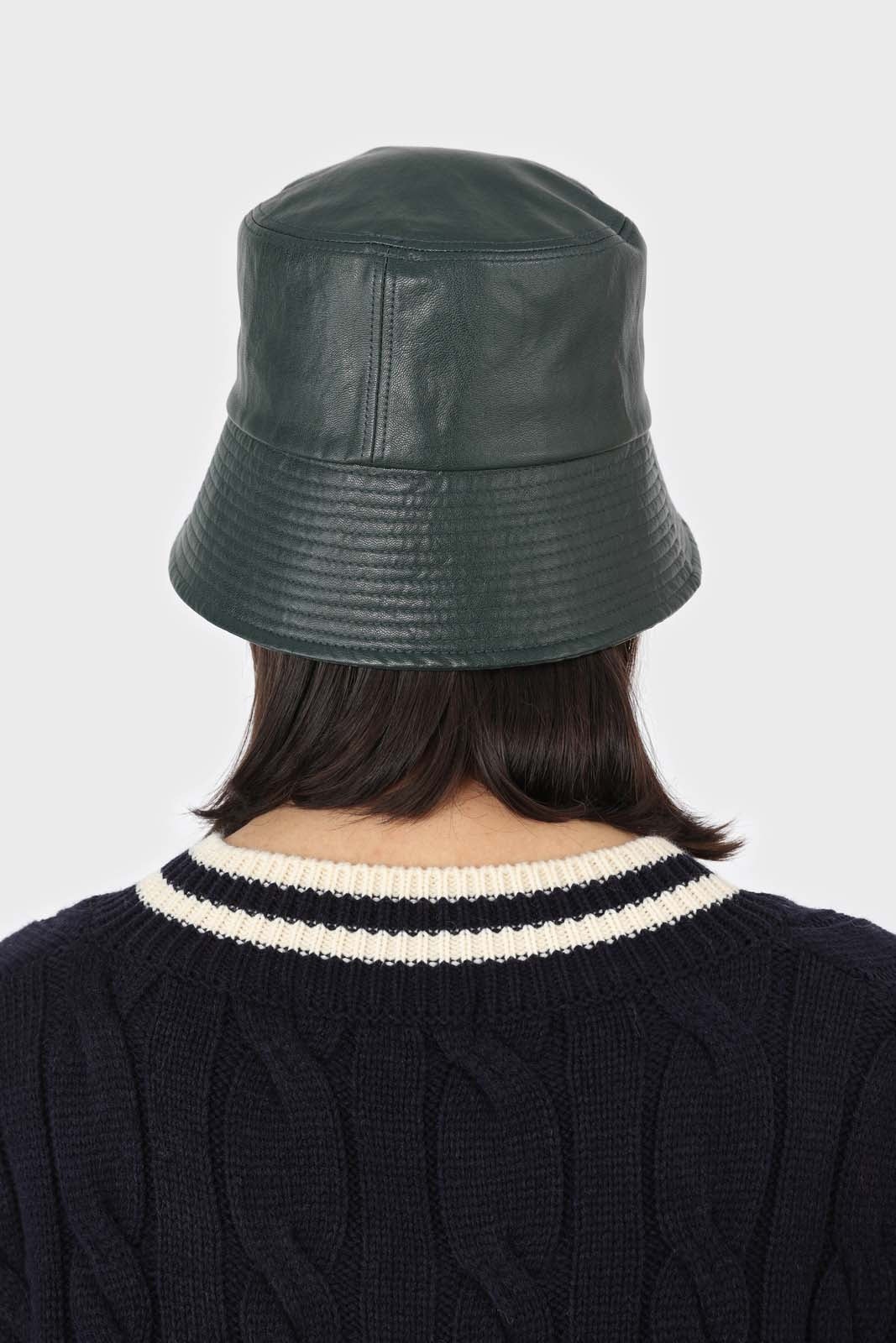 Green vegan leather bucket hat