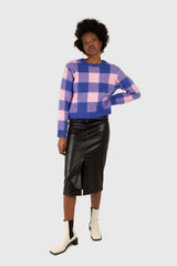 Bright blue and pink block plaid jumper