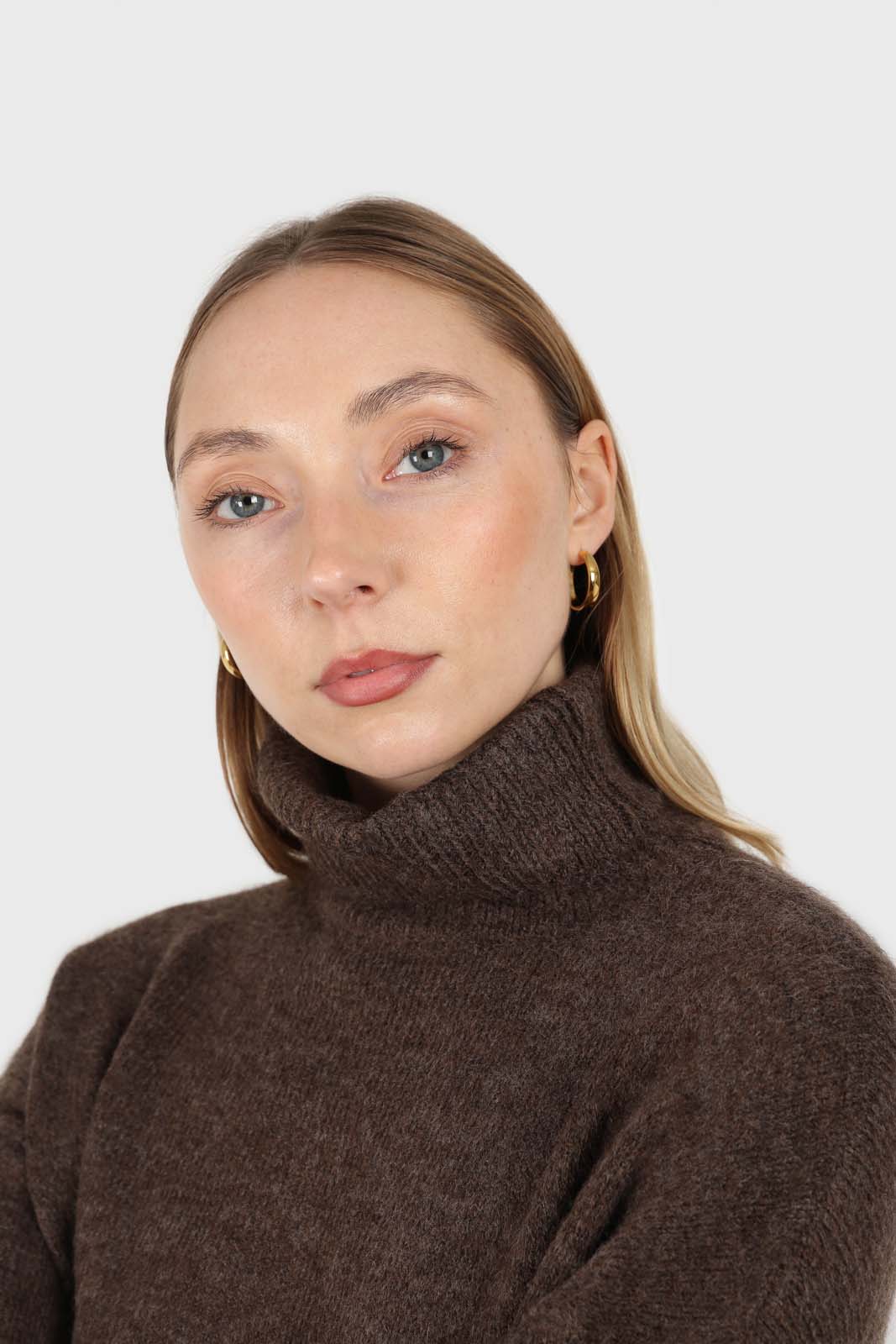 Brown and beige colorblock front slit jumper