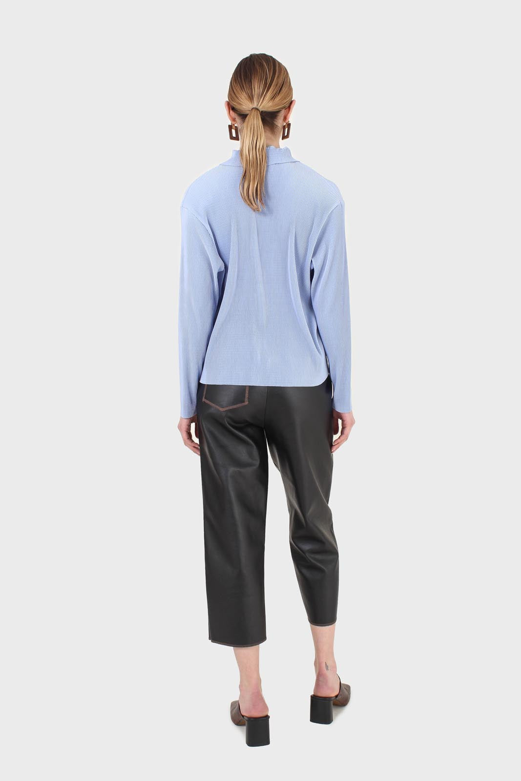 Black vegan leather contrast stitch trousers