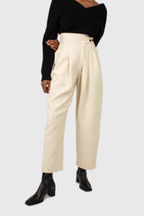 Cream double side button loose fit trousers