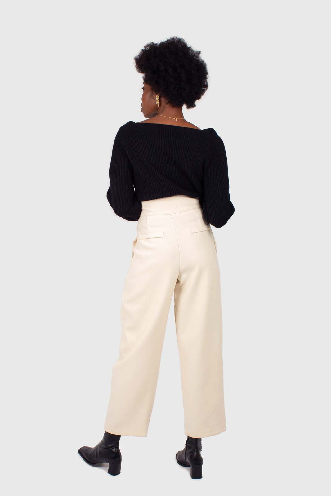 Cream double side button loose fit trousers