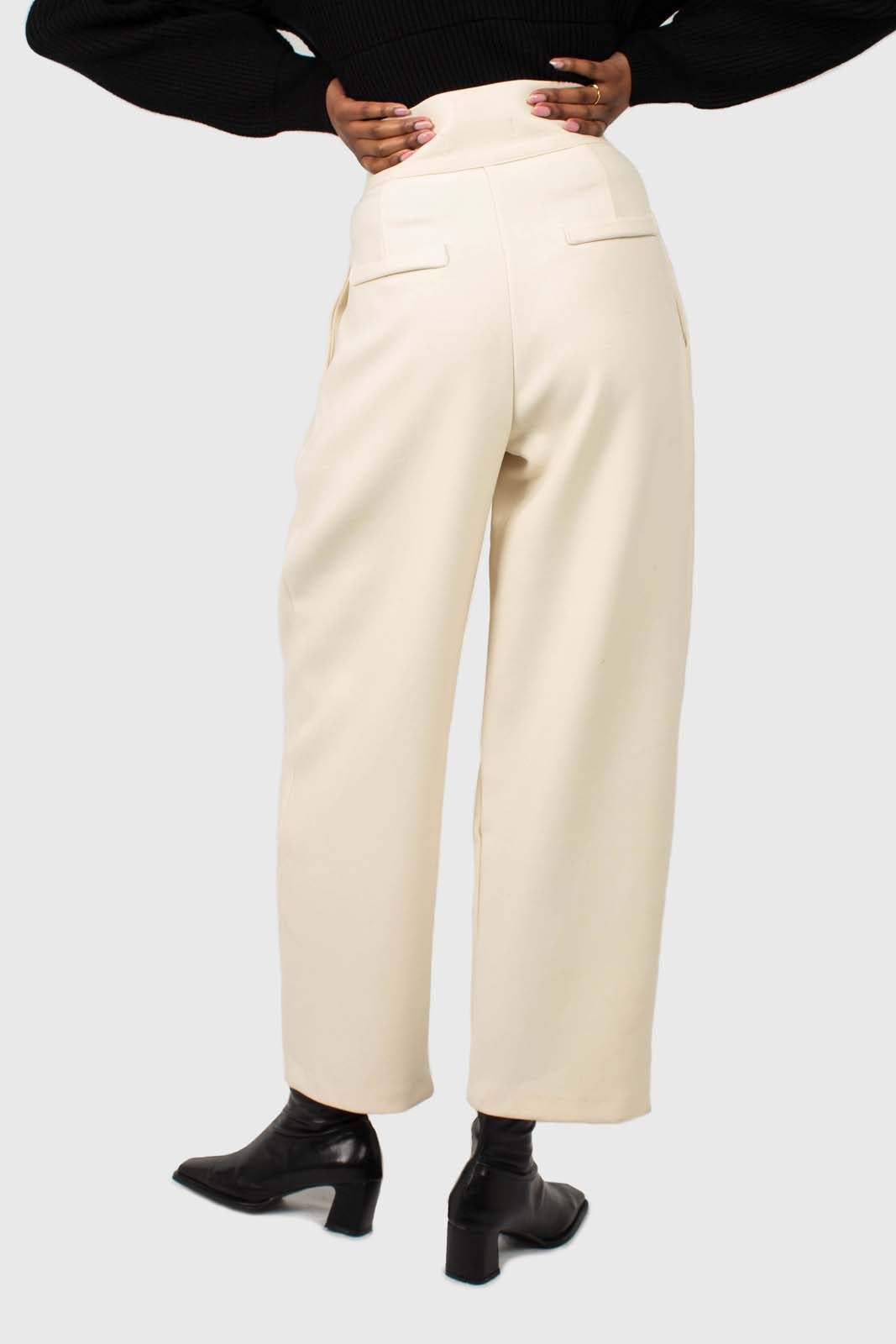 Cream double side button loose fit trousers