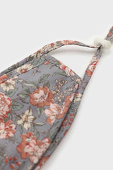 Blue and large pink floral print face mask