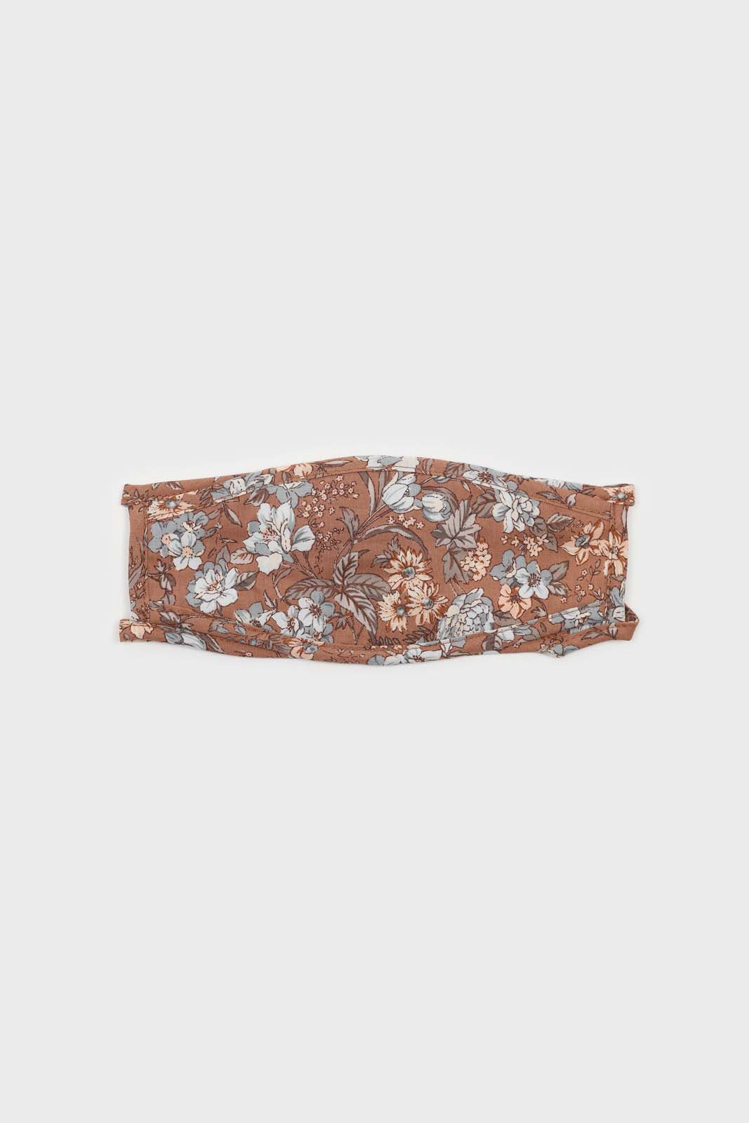Brown and large blue floral print face mask