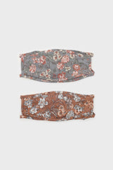 Brown and large blue floral print face mask