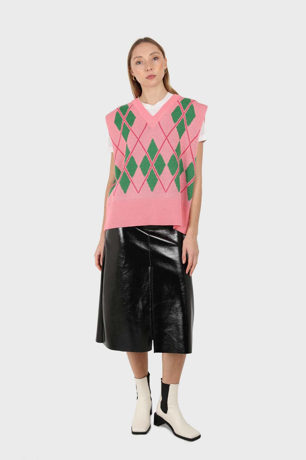 Pink and bright green argyle sweater vest