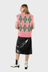 Pink and bright green argyle sweater vest