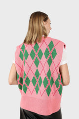 Pink and bright green argyle sweater vest