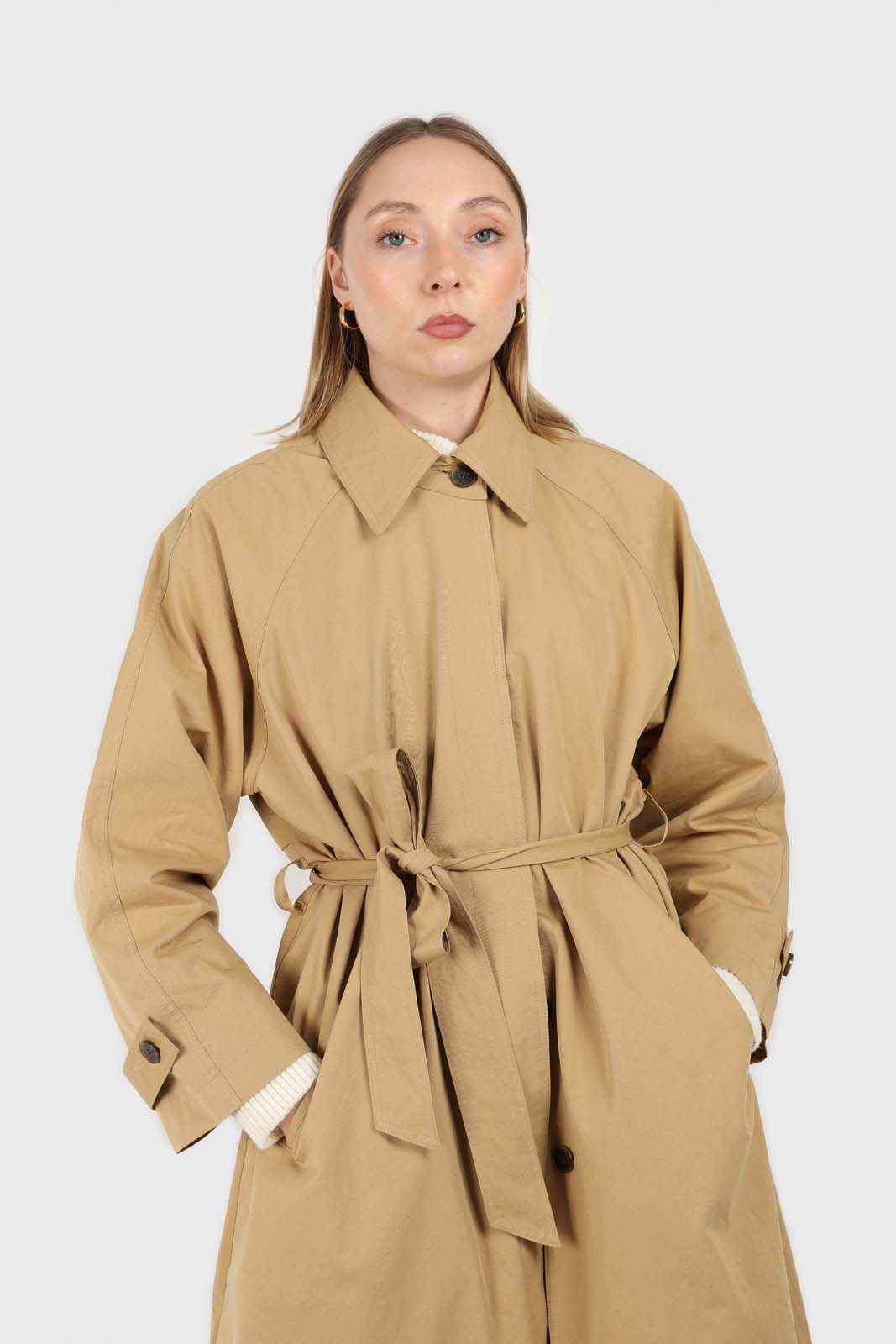 Dark beige single breasted hidden button trench coat