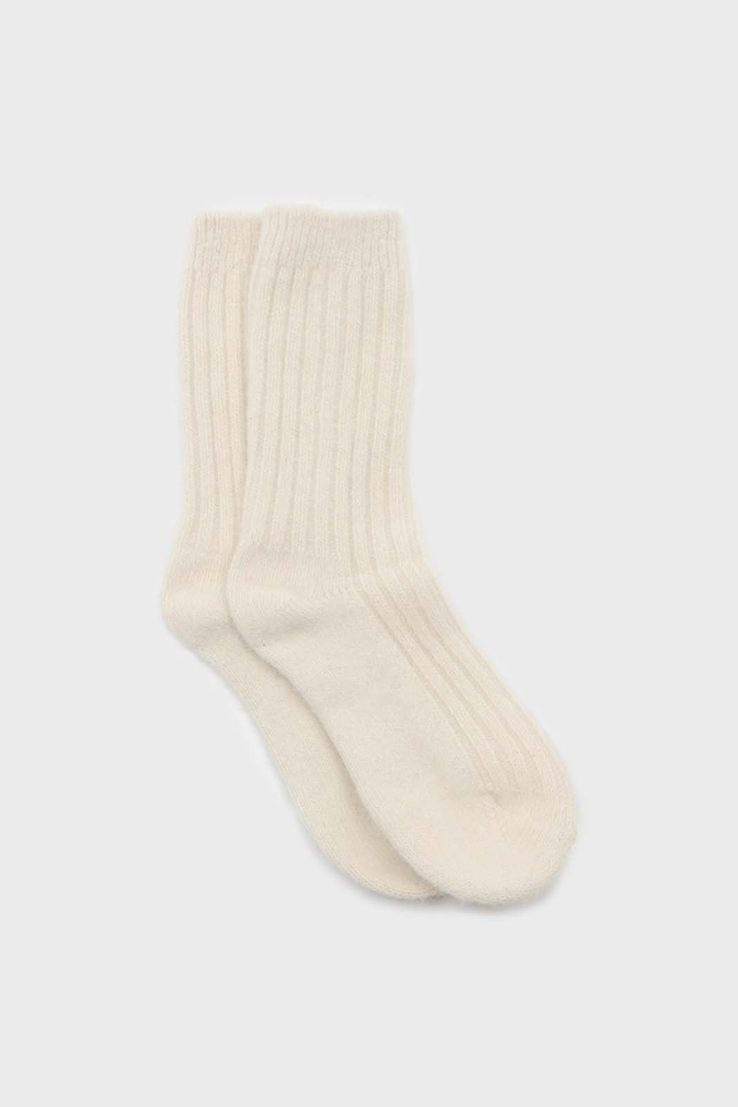 Ivory large ribbed angora socks