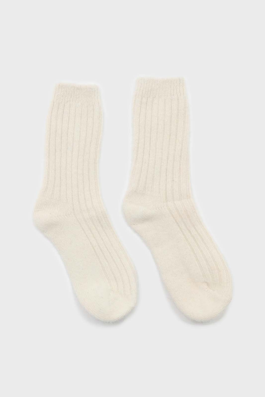 Ivory large ribbed angora socks
