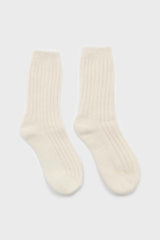 Ivory large ribbed angora socks
