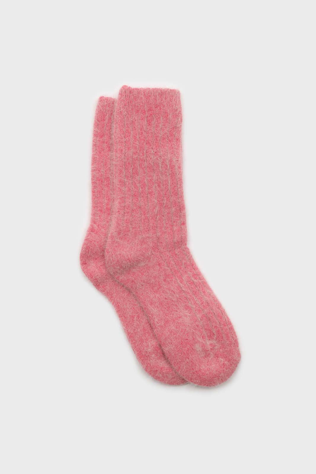 Pale red large ribbed angora socks