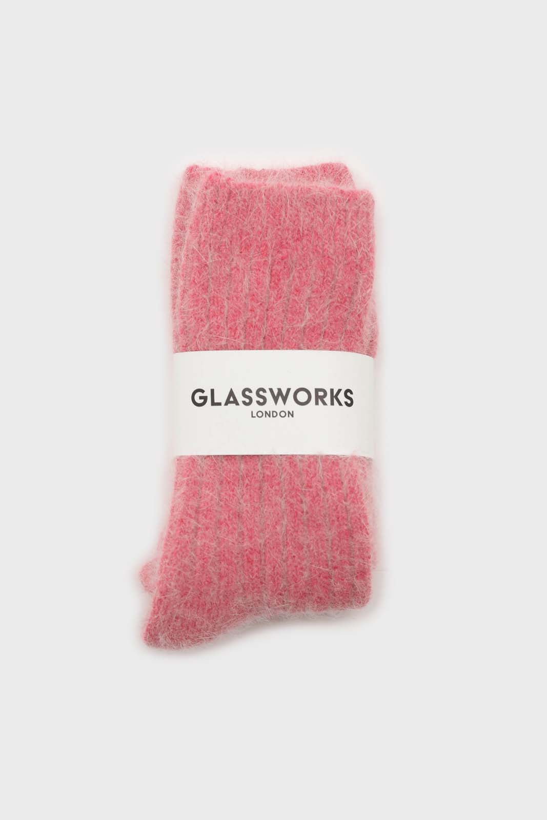 Pale red large ribbed angora socks