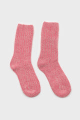 Pale red large ribbed angora socks
