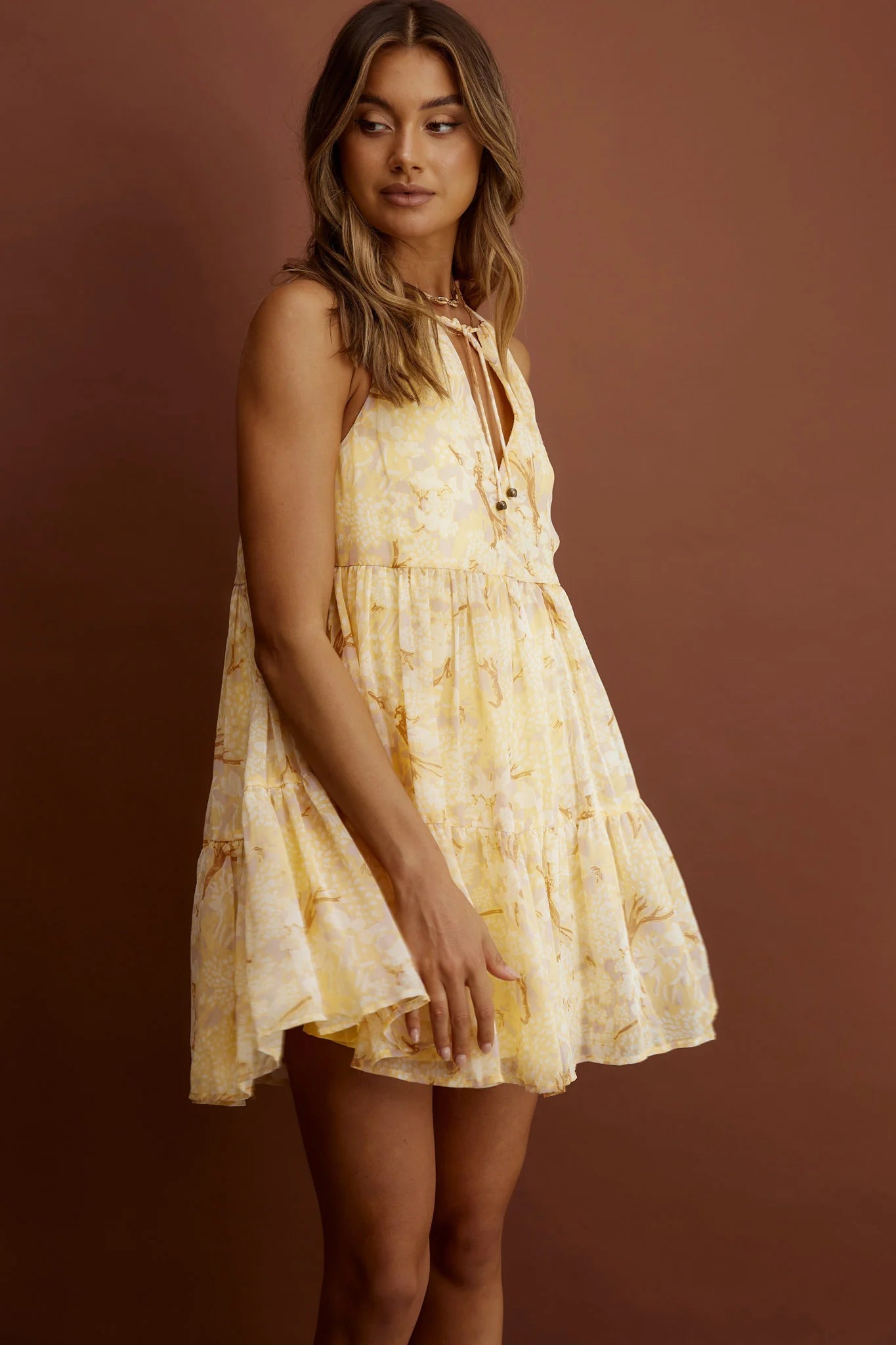 Kennedi String Tie Shift Dress Floral Yellow