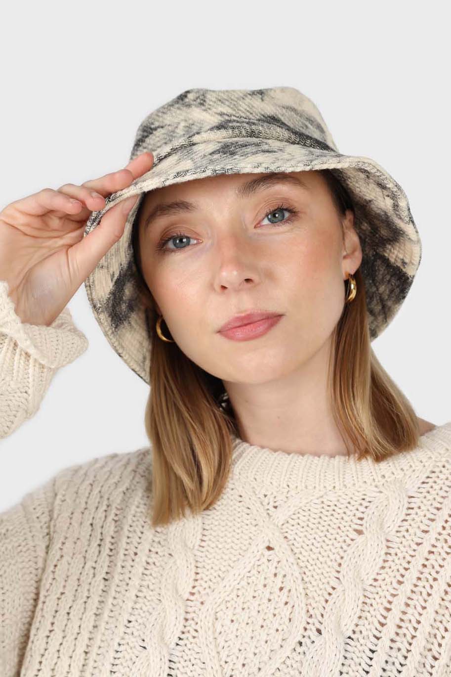 Ivory and black tie dye bucket hat