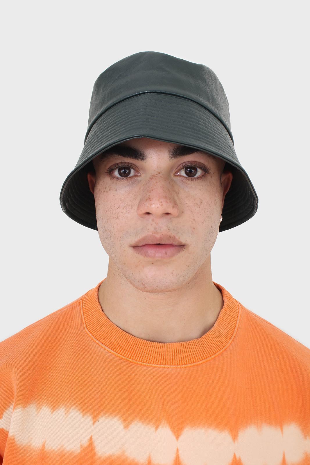 Green vegan leather bucket hat
