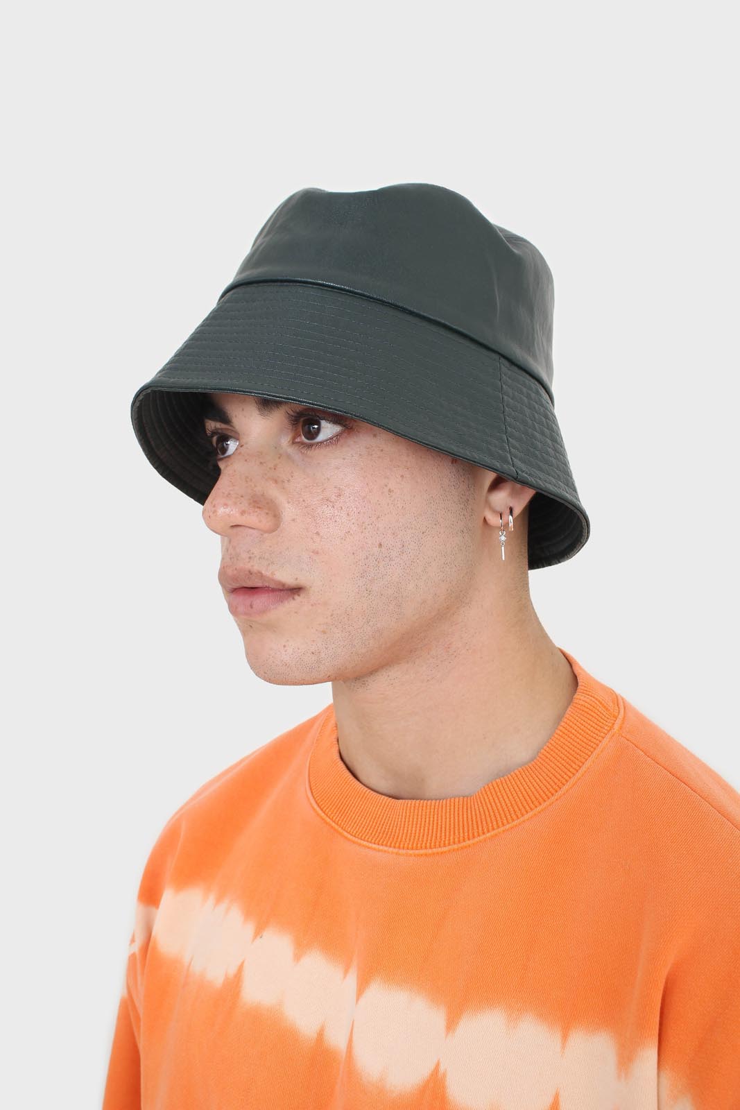 Green vegan leather bucket hat