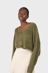 Khaki fuzzy tortoise shell button cardigan