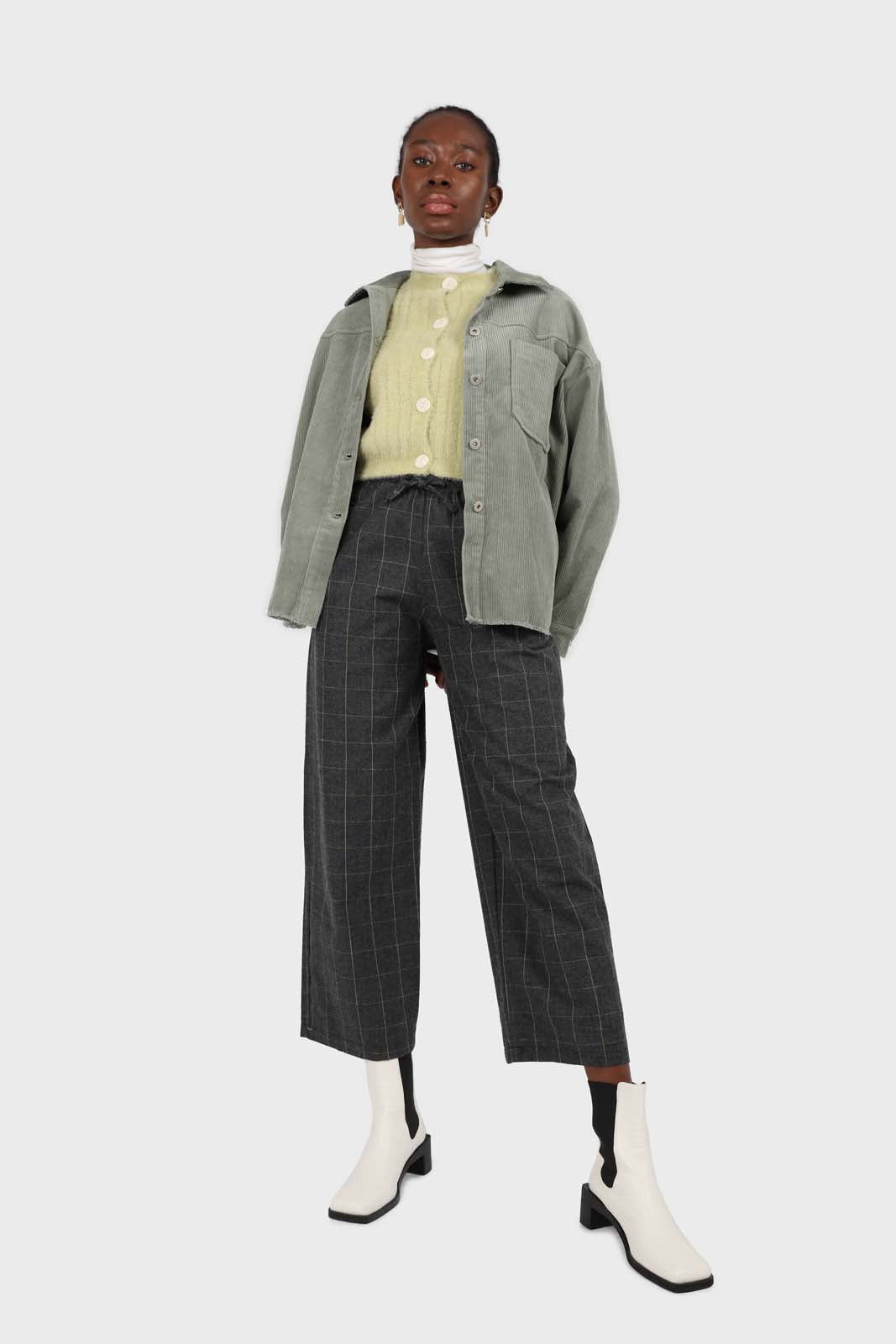 Charcoal and white box checked loose fit trousers