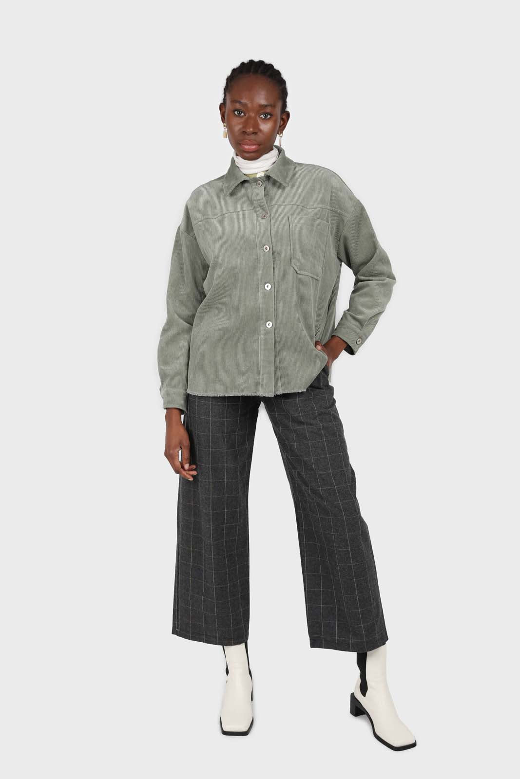 Charcoal and white box checked loose fit trousers