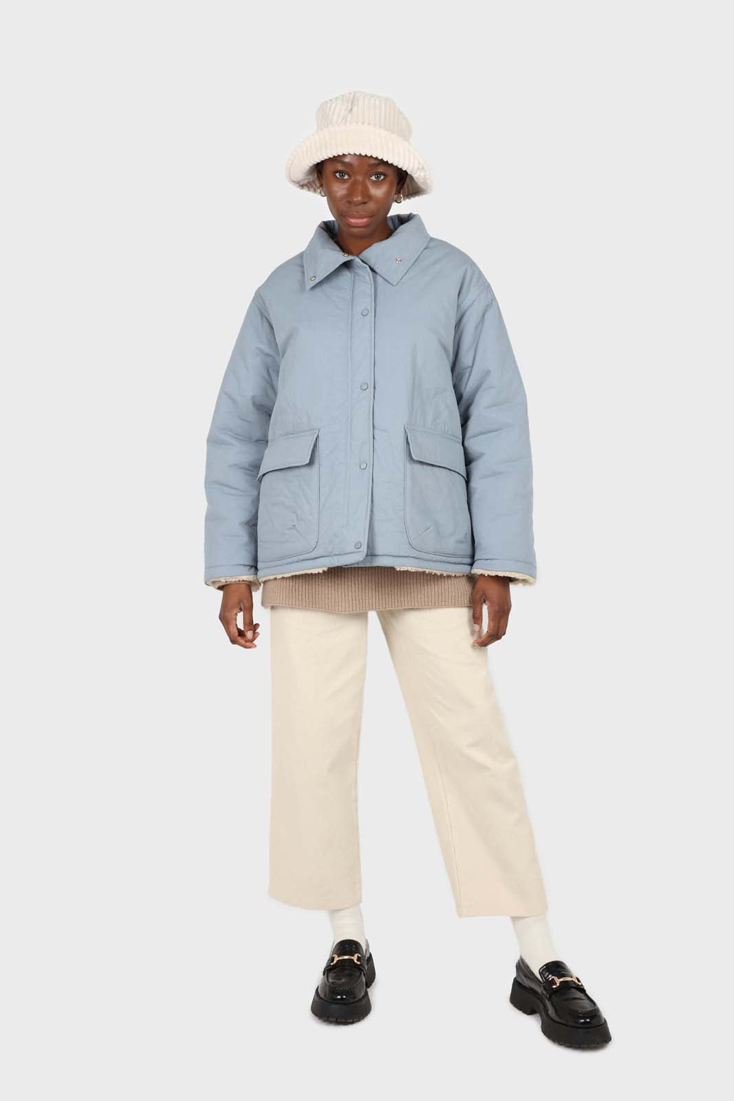 Blue teddy lined cinch back parka