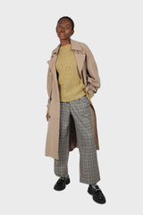 Beige checked side button tailored trousers