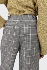 Beige checked side button tailored trousers