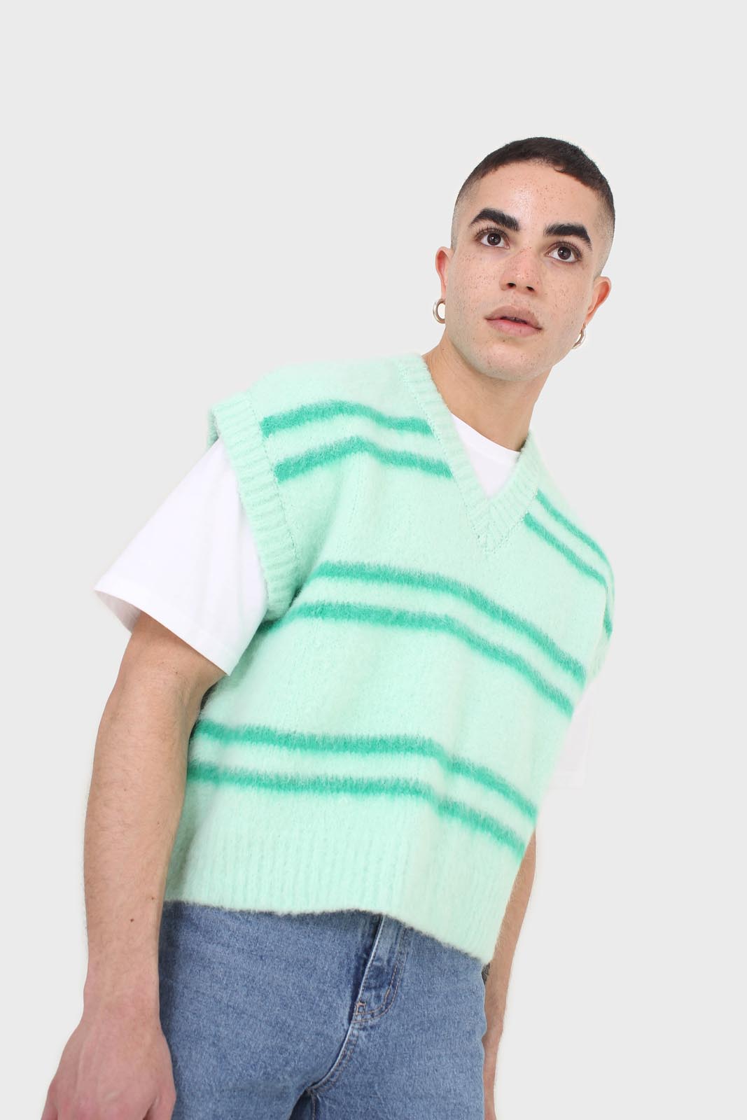 Mint striped wool blend sweater vest